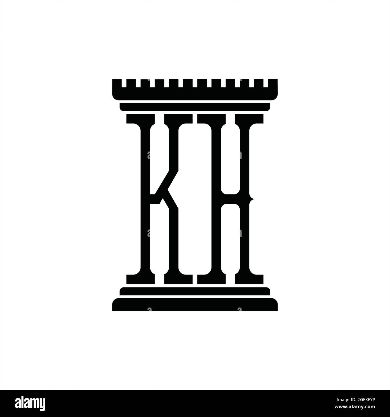 Logo KH monogramme avec espace négatif de style de ligne sur fond noir Illustration de Vecteur