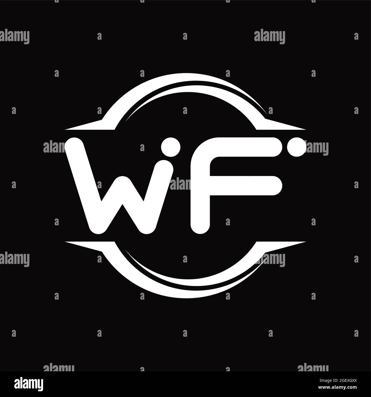 Logo WF monogramme avec cercle forme de tranche arrondie modèle noir Illustration de Vecteur