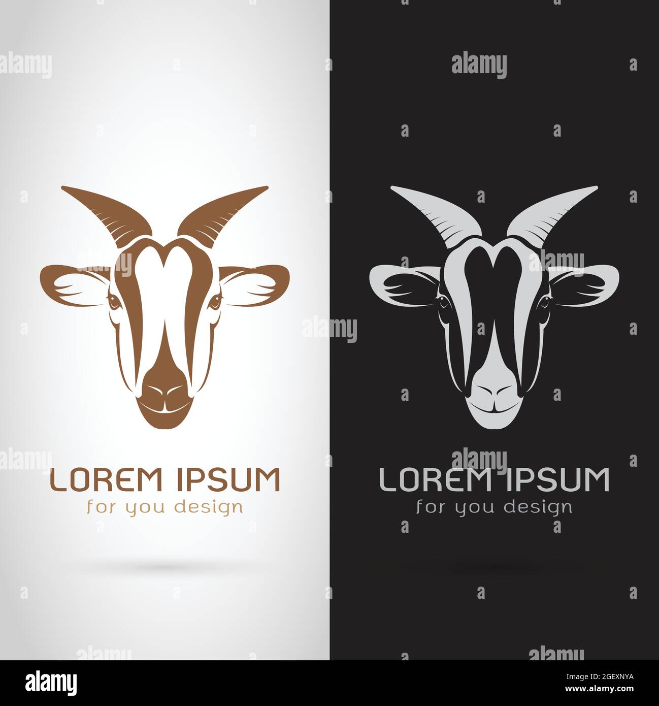 Motif vectoriel de la tête de chèvre sur fond blanc et noir, logo, symbole, étiquette, animaux Illustration de Vecteur