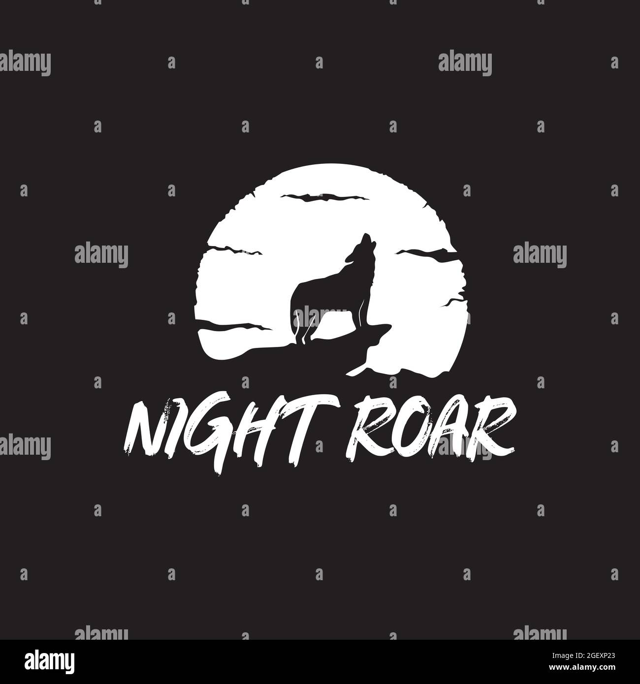 Motif Wolf Roar Full Moon paysage vector logo Illustration de Vecteur