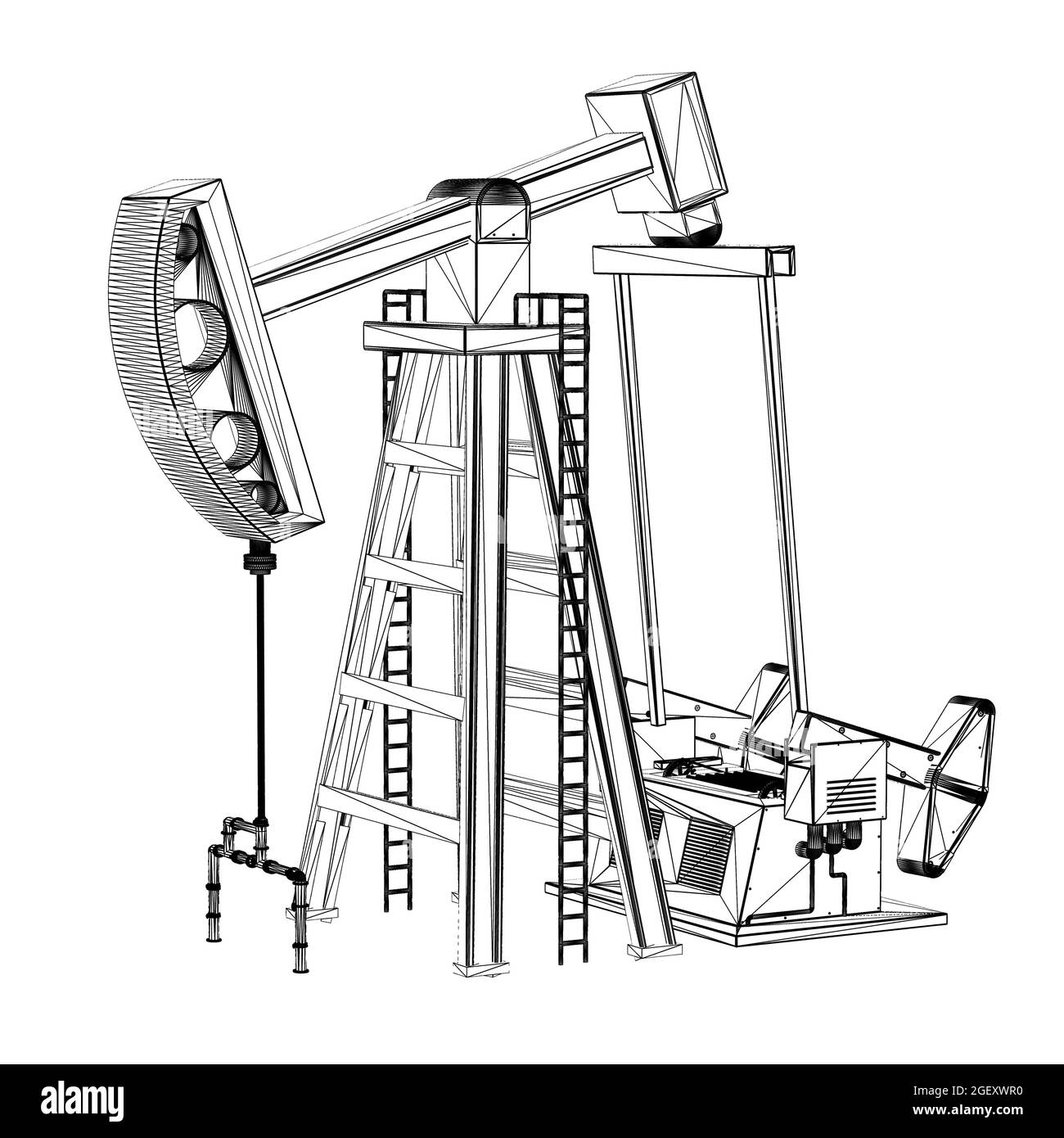 esquisse de la pompe à pétrole brut ou de l'engin pétrolier en 3d sur fond blanc Banque D'Images