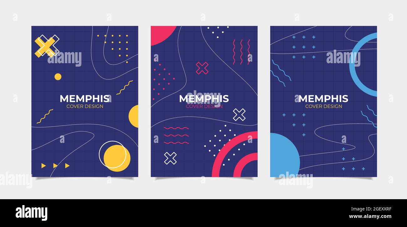 Ensemble de couvertures géométriques abstraites et lumineuses de memphis Illustration de Vecteur