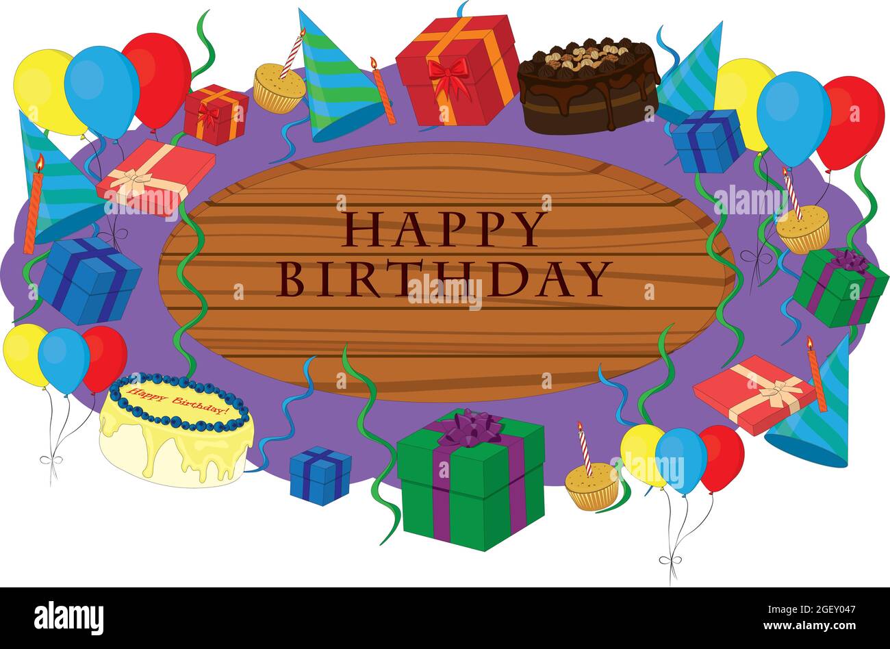 Joyeux anniversaire panneau en bois décoré avec des éléments de fête illustration vectorielle Illustration de Vecteur
