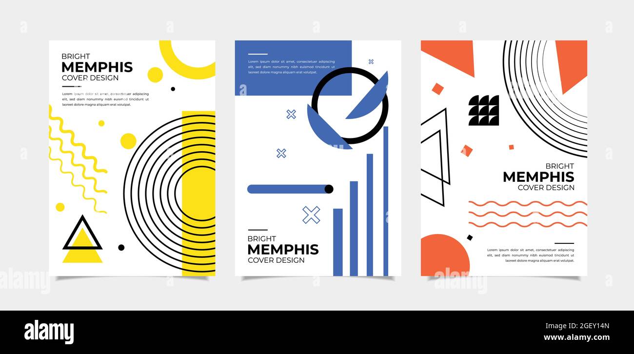Ensemble de couvertures géométriques abstraites et lumineuses de memphis Illustration de Vecteur