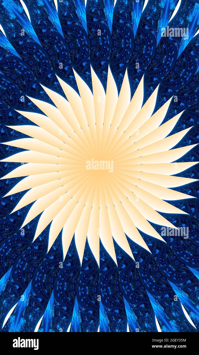 Spirale pêche de haute qualité sur fond bleu abstrait kaléidoscope. Belle texture kaléidoscope multicolore. Conception unique de kaléidoscope générique. BES Banque D'Images