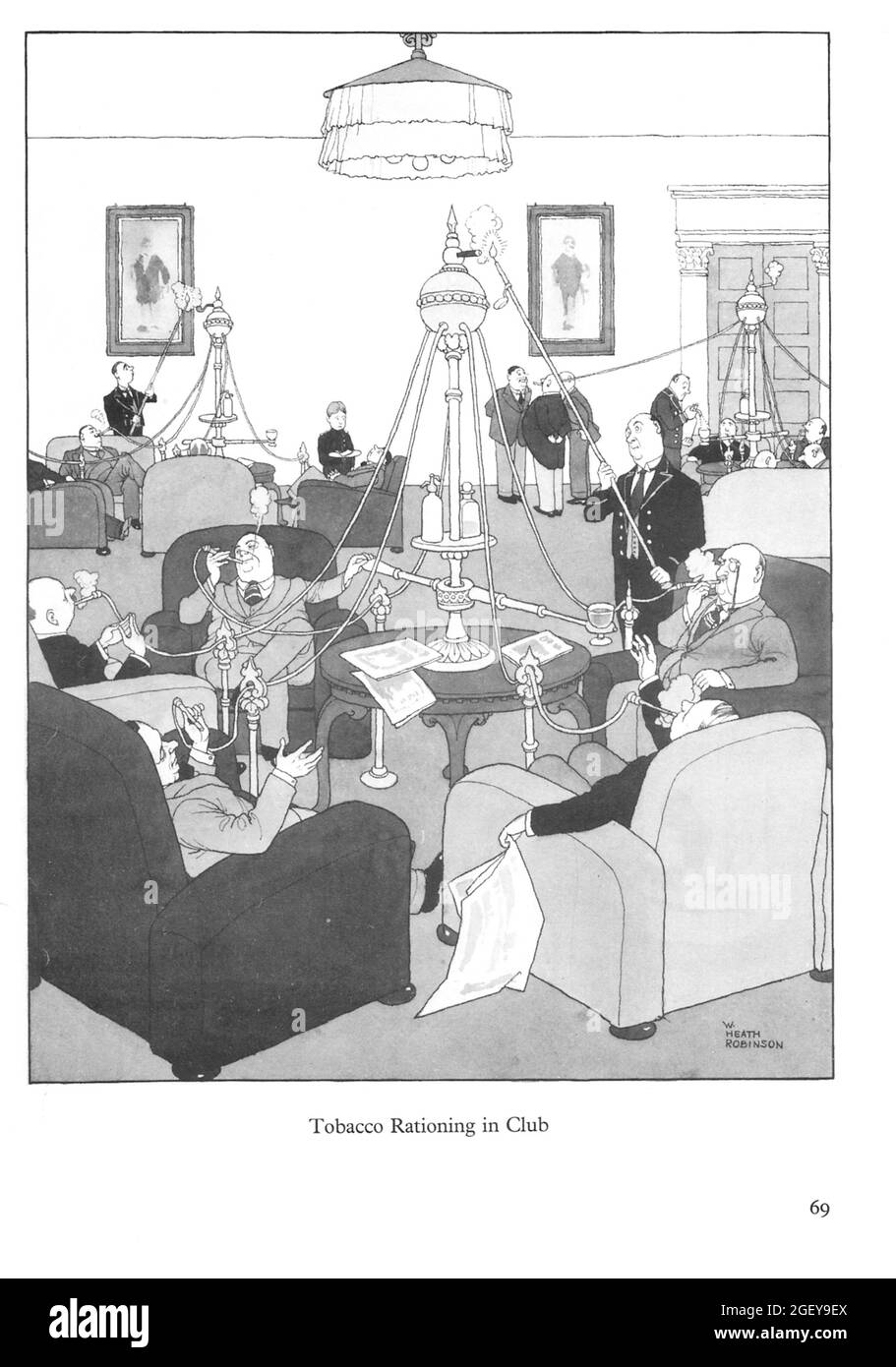 Page de William Heath Robinson (1872-1944) inventions : rationnement du tabac en club Banque D'Images