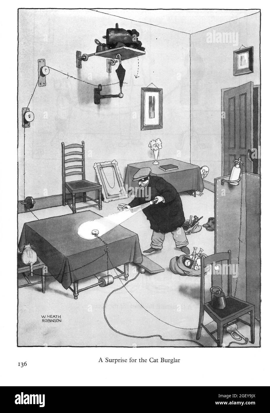 Page de William Heath Robinson (1872-1944) inventions : une surprise pour le chat Burglar Banque D'Images