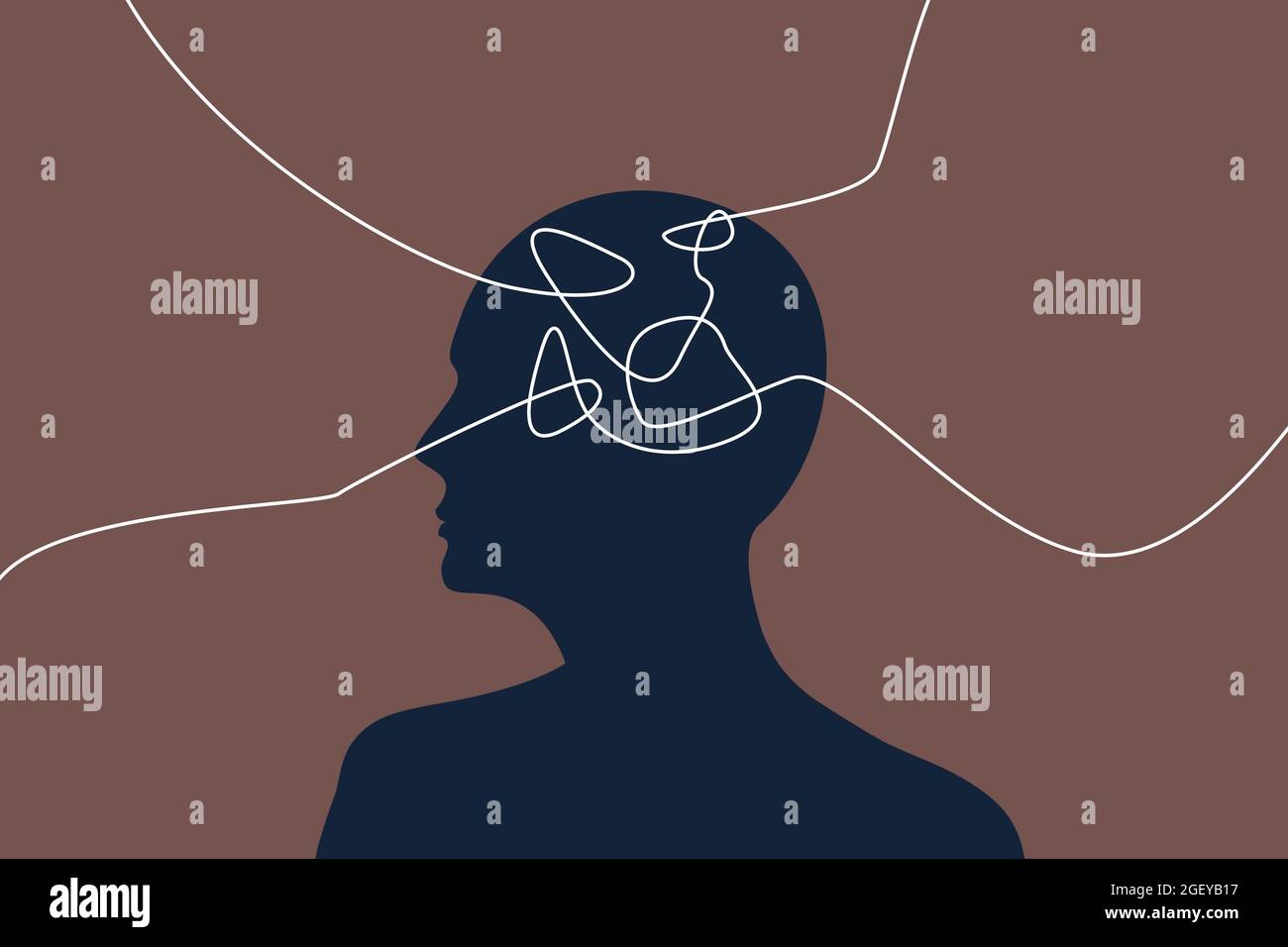 Idée de concept de psychologie de l'homme. Human Head avec une ligne désordonnée dans un arrière-plan de couleur vintage et psychologique. Banque D'Images