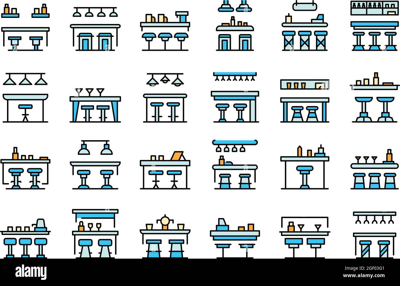 Icônes de compteur de barres définies. Ensemble de contours des icônes vectorielles du compteur de barres couleur fine ligne plate sur blanc Illustration de Vecteur