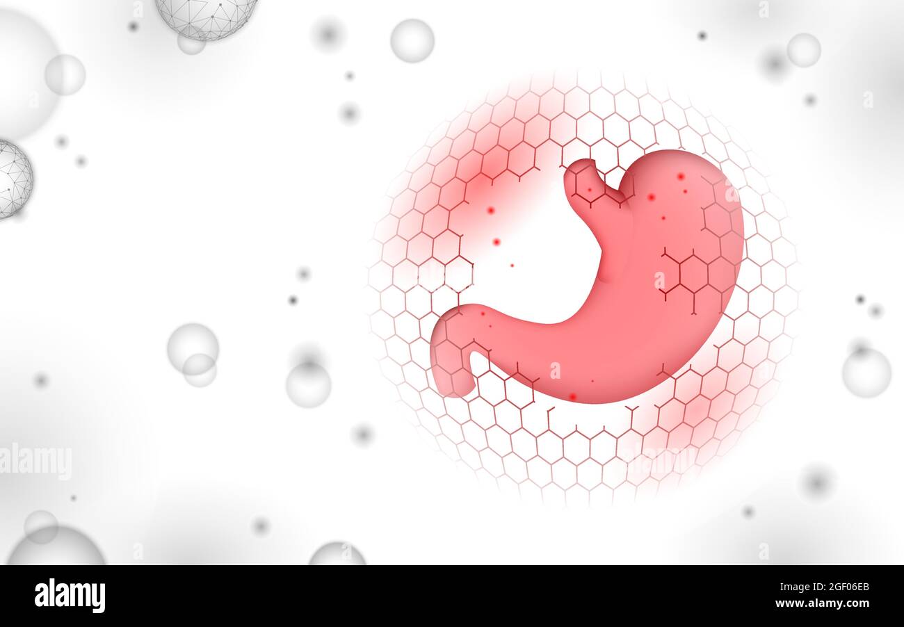 Traitement médical de l'estomac humain concept. Comprimé capsule aide la thérapie. Système digestif douleur abdomen cancer analyse prévention medicine modèle d'affiche Illustration de Vecteur