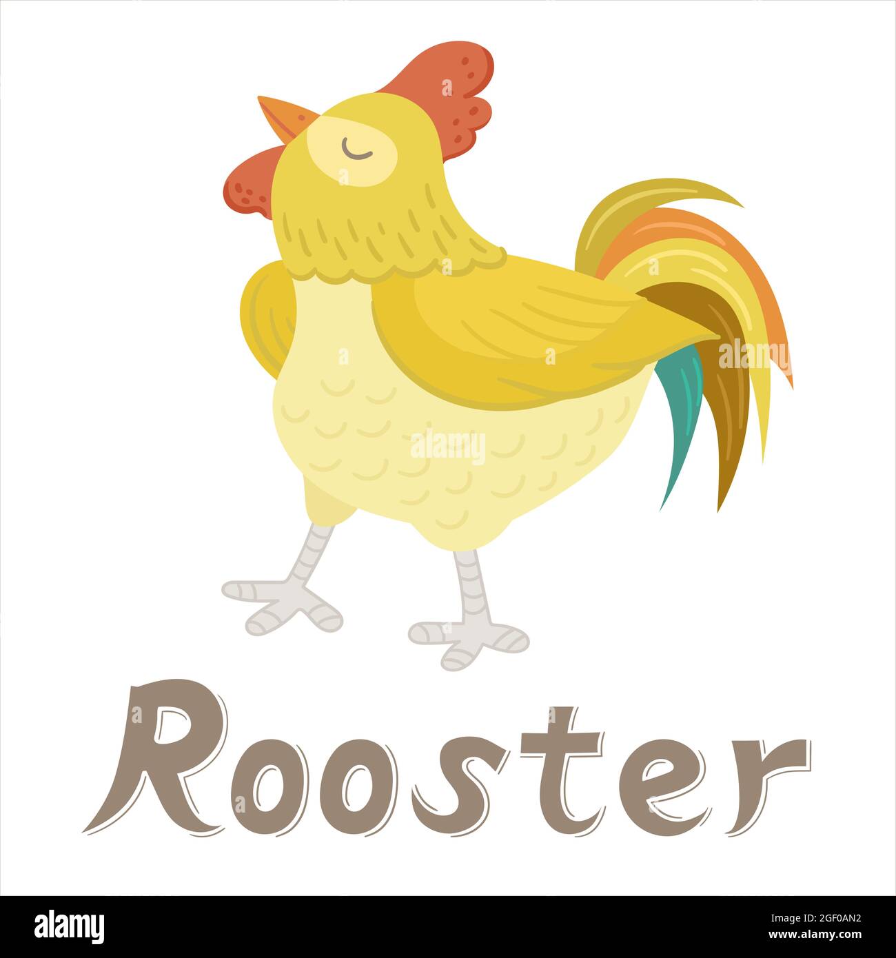 Coq. Illustration vectorielle plate. Carte alphabétique. Jolie carte d'animal de bande dessinée. Illustration de Vecteur