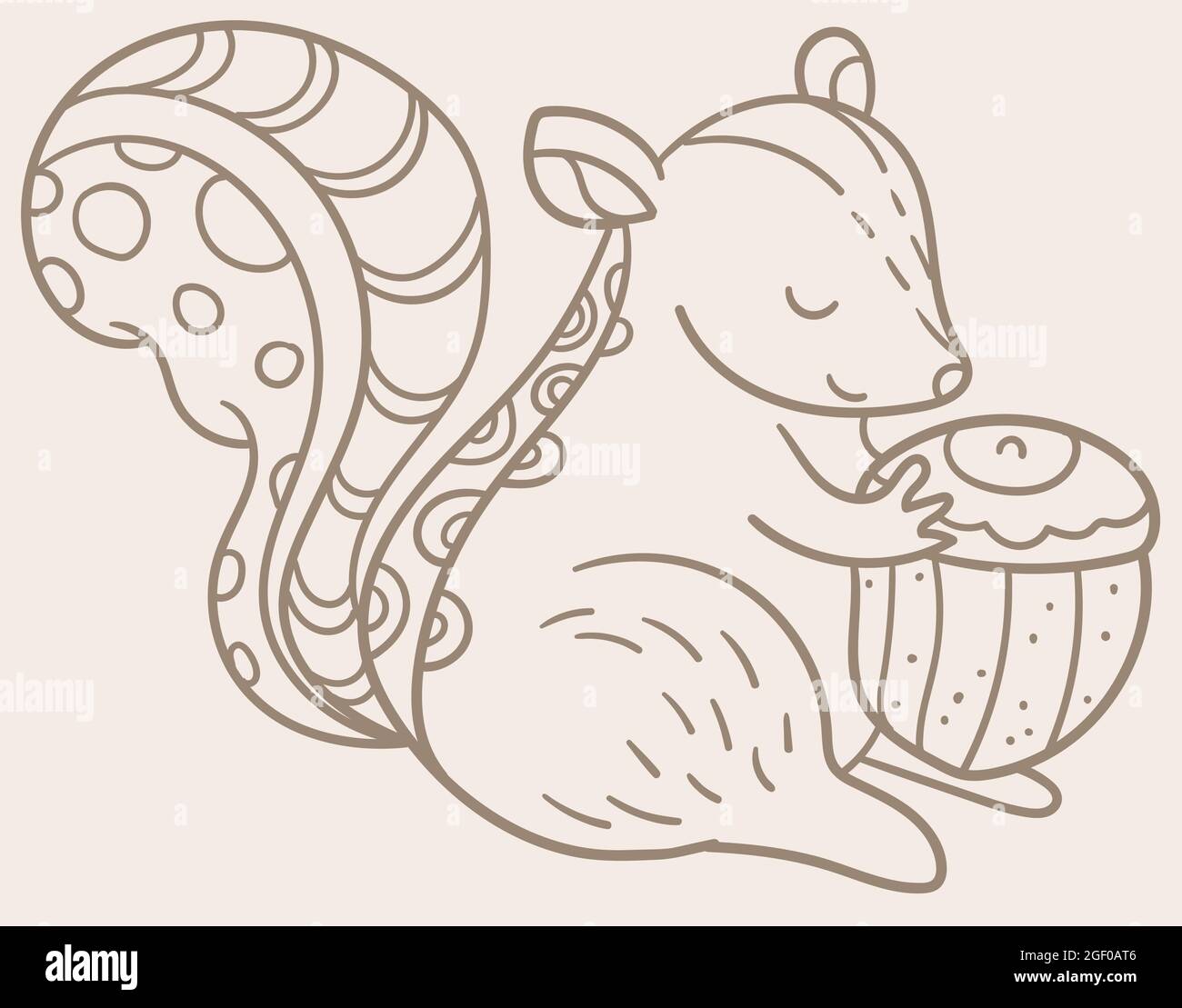 L'écureuil prend un gland. Illustration vectorielle. Carte alphabétique. Jolie carte d'animal de bande dessinée. Illustration de Vecteur