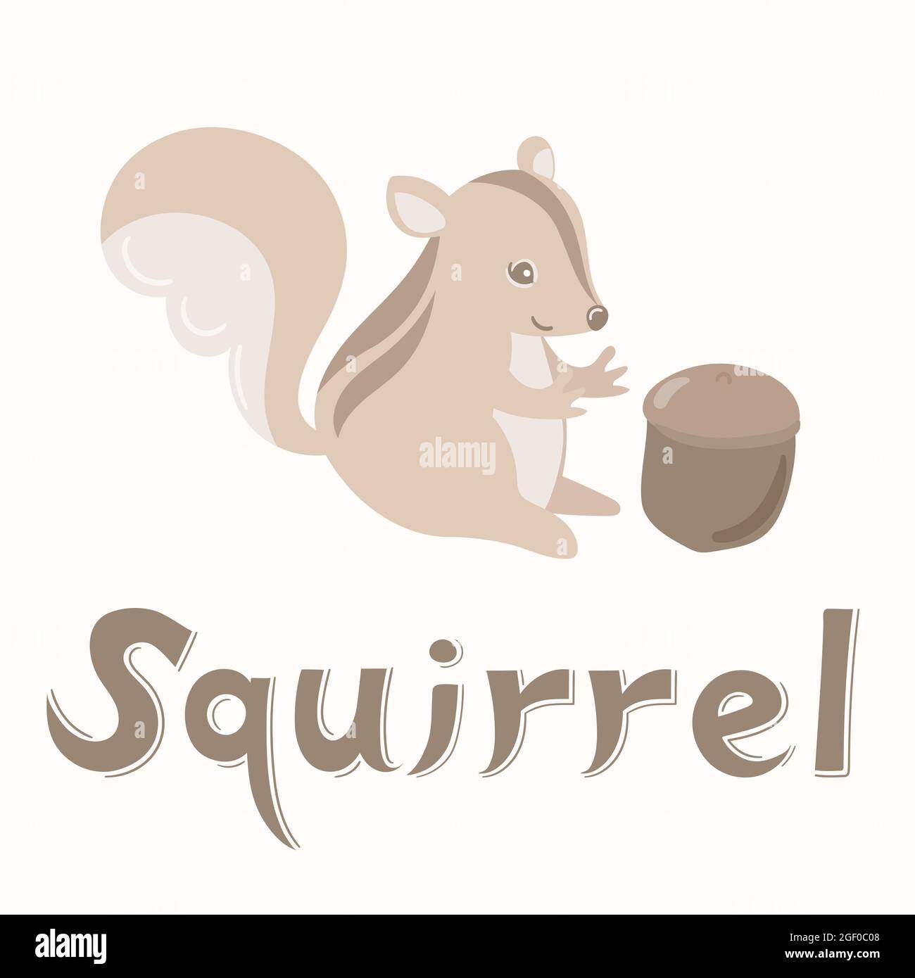 L'écureuil prend un gland. Illustration vectorielle. Carte alphabétique. Jolie carte d'animal de bande dessinée. Illustration de Vecteur