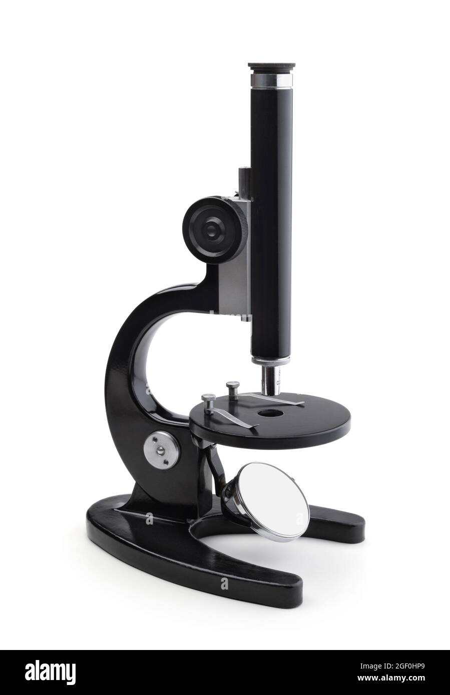 Microscope optique noir ancien métal isolé sur blanc Photo Stock - Alamy