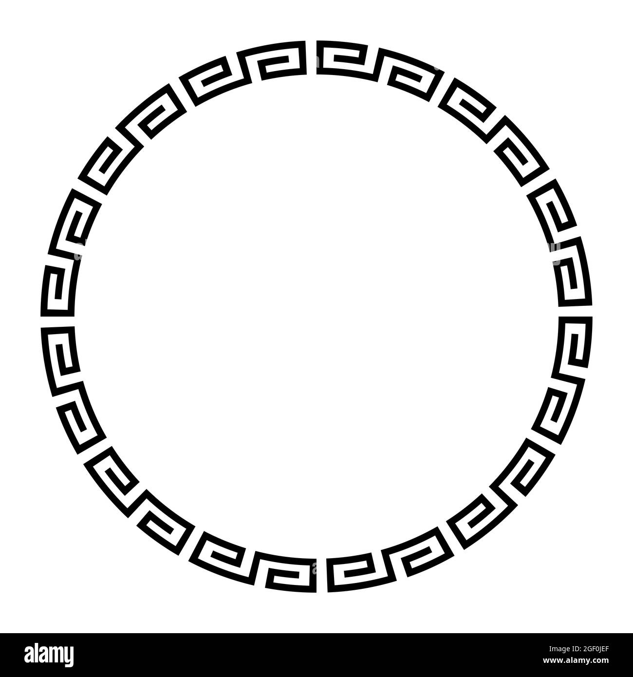 Cercle de méandre avec motif de méandre simple. Cadre circulaire et bordure décorative, en spirales angulaires, en forme de motif sans couture. Banque D'Images