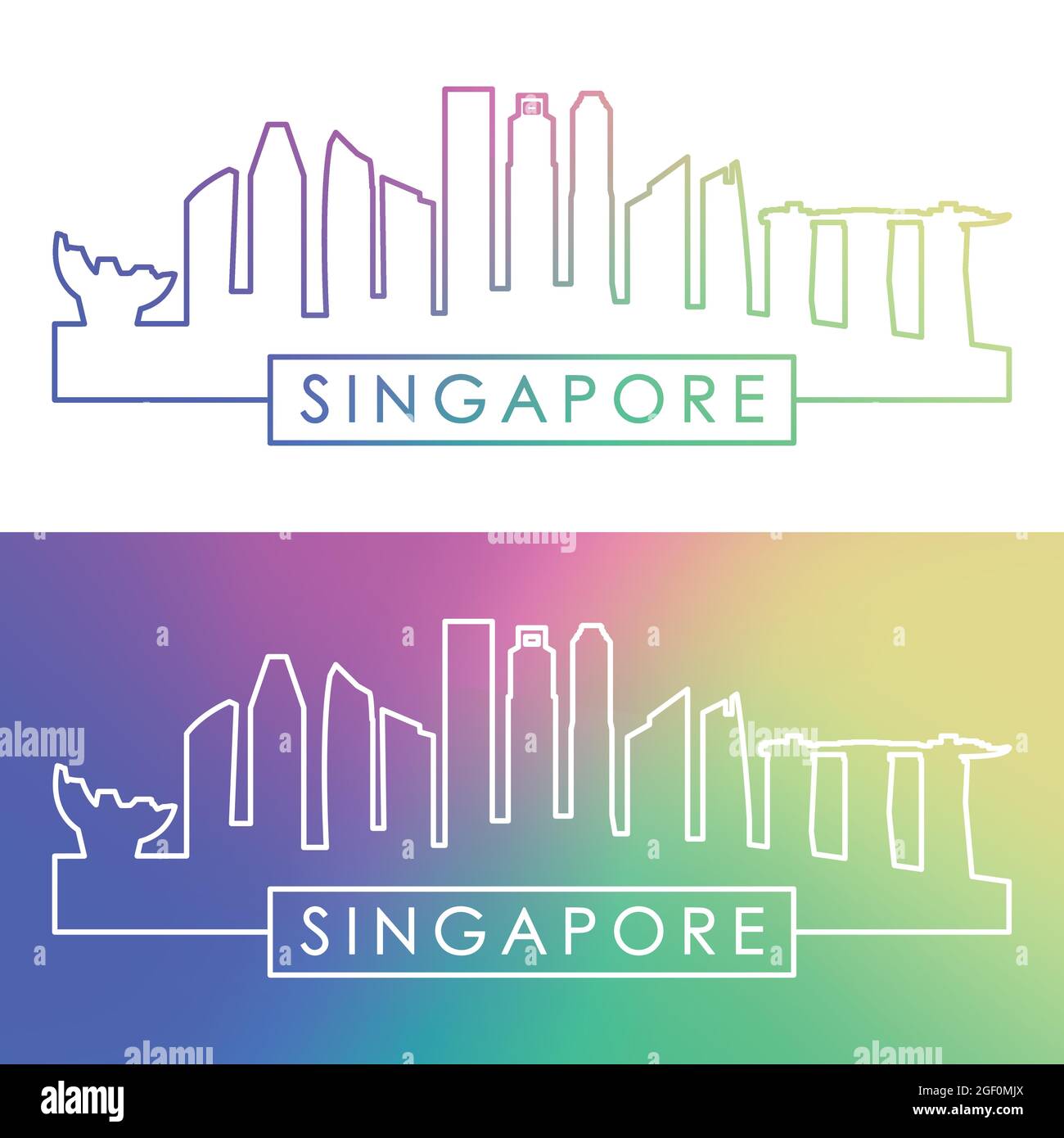 Horizon de Singapour. Style linéaire coloré. Fichier vectoriel modifiable. Illustration de Vecteur