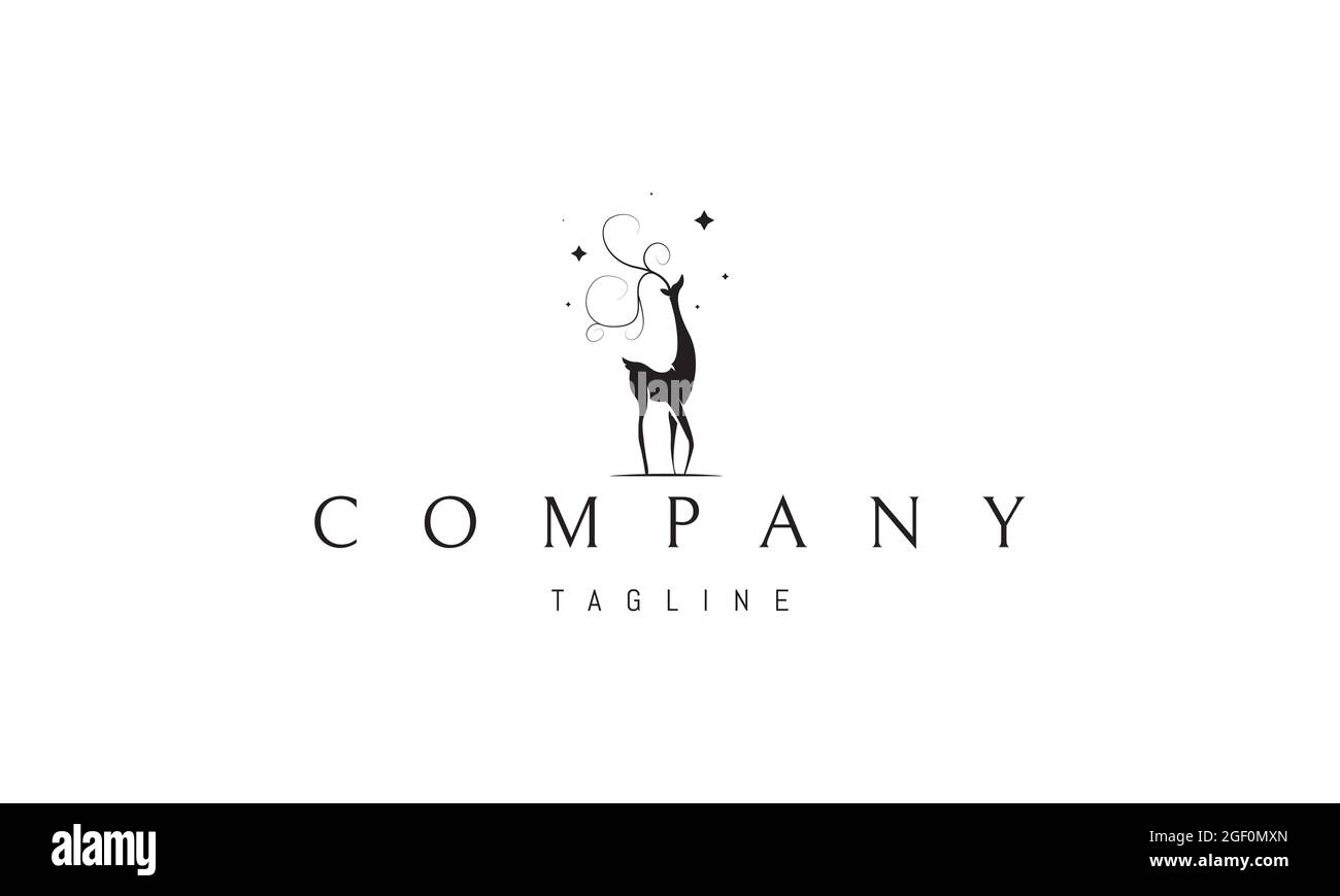 Logo vectoriel dans lequel une image abstraite d'un cerf gracieux avec des bois en forme d'arbre sur un fond d'étoiles. Illustration de Vecteur