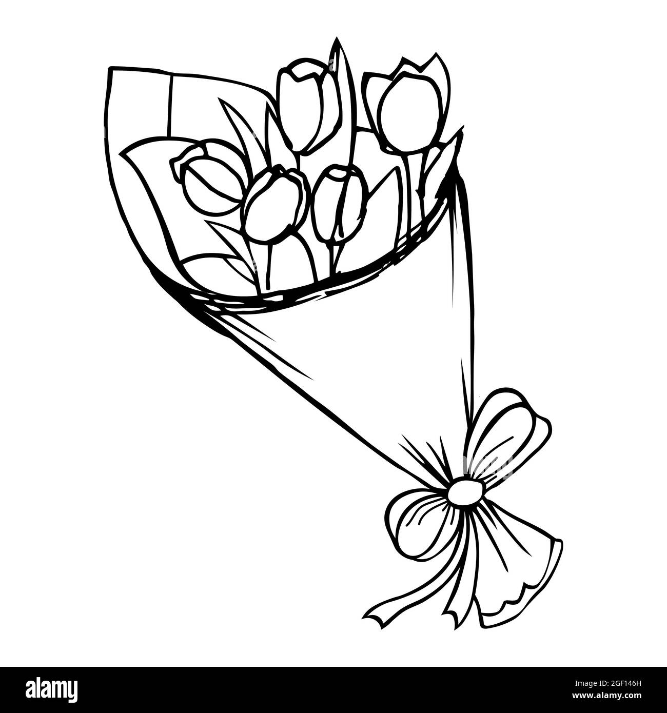 Cadeau de fleur pour la Saint-Valentin, anniversaire, vacances. Doodle floral.Vector illustration du bouquet de tulipes dessinées à la main. Illustration de Vecteur