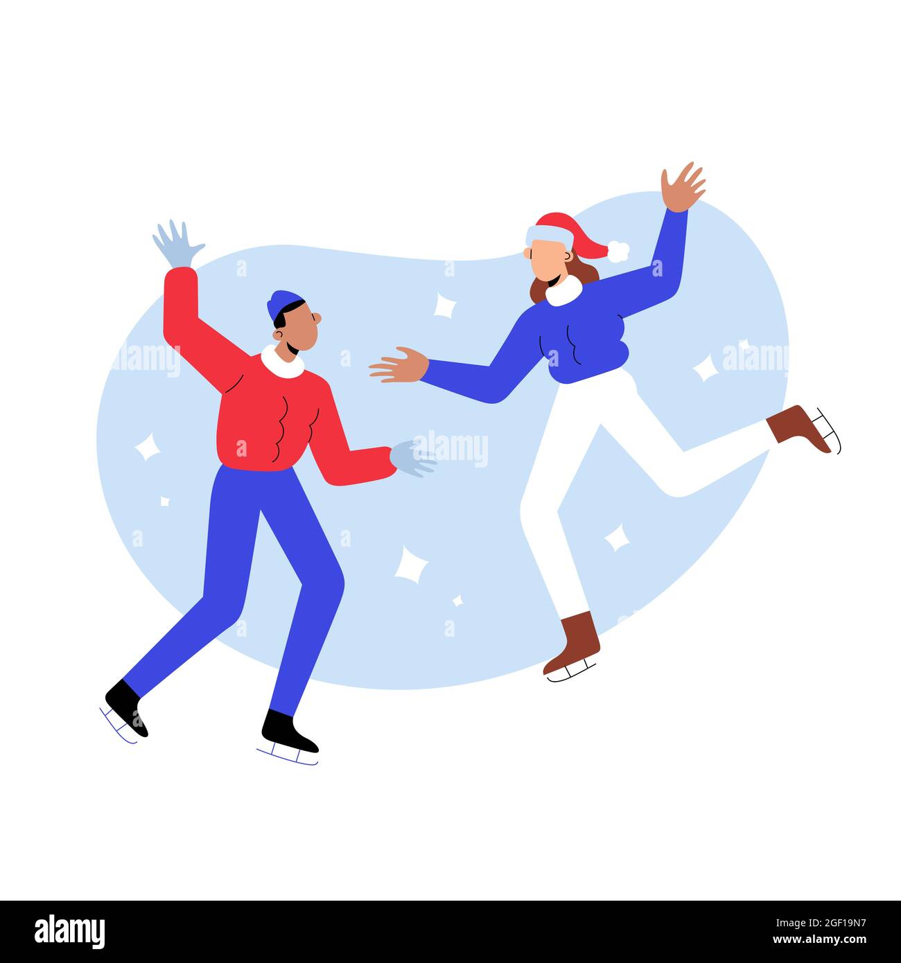 Jeune couple patinage sur glace ensemble, femme et homme sur patinoire portant des patins de course, activités de plein air pendant les vacances d'hiver, illustration vectorielle Illustration de Vecteur