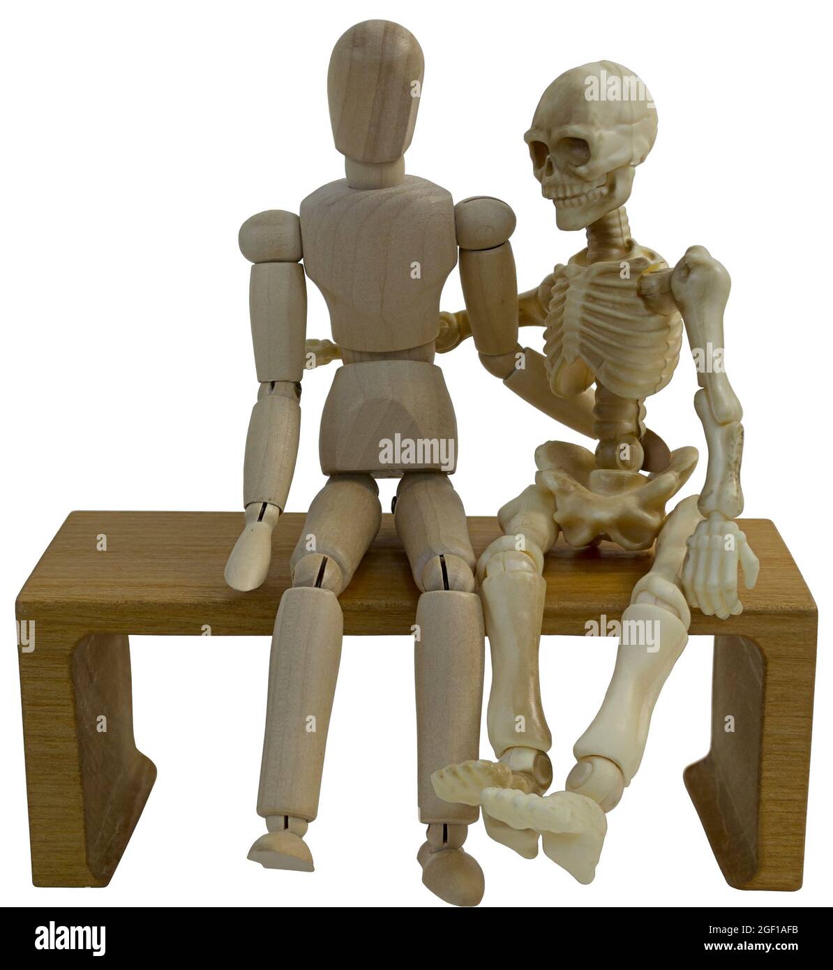 Squelette et personne avec leurs bras autour l'un de l'autre Banque D'Images