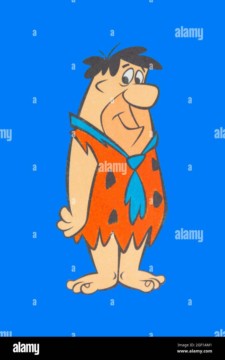 Personnage Fred Flintstone sur fond bleu Banque D'Images