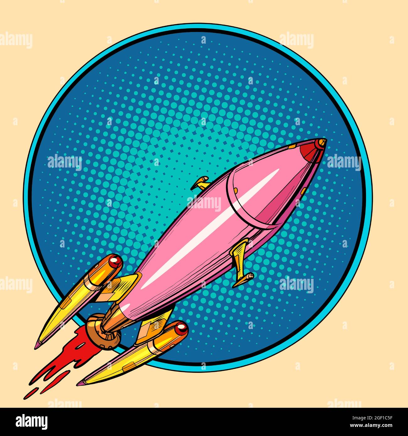 fusée spatiale rose, science-fiction. Transport interplanétaire. Démarrer Illustration de Vecteur