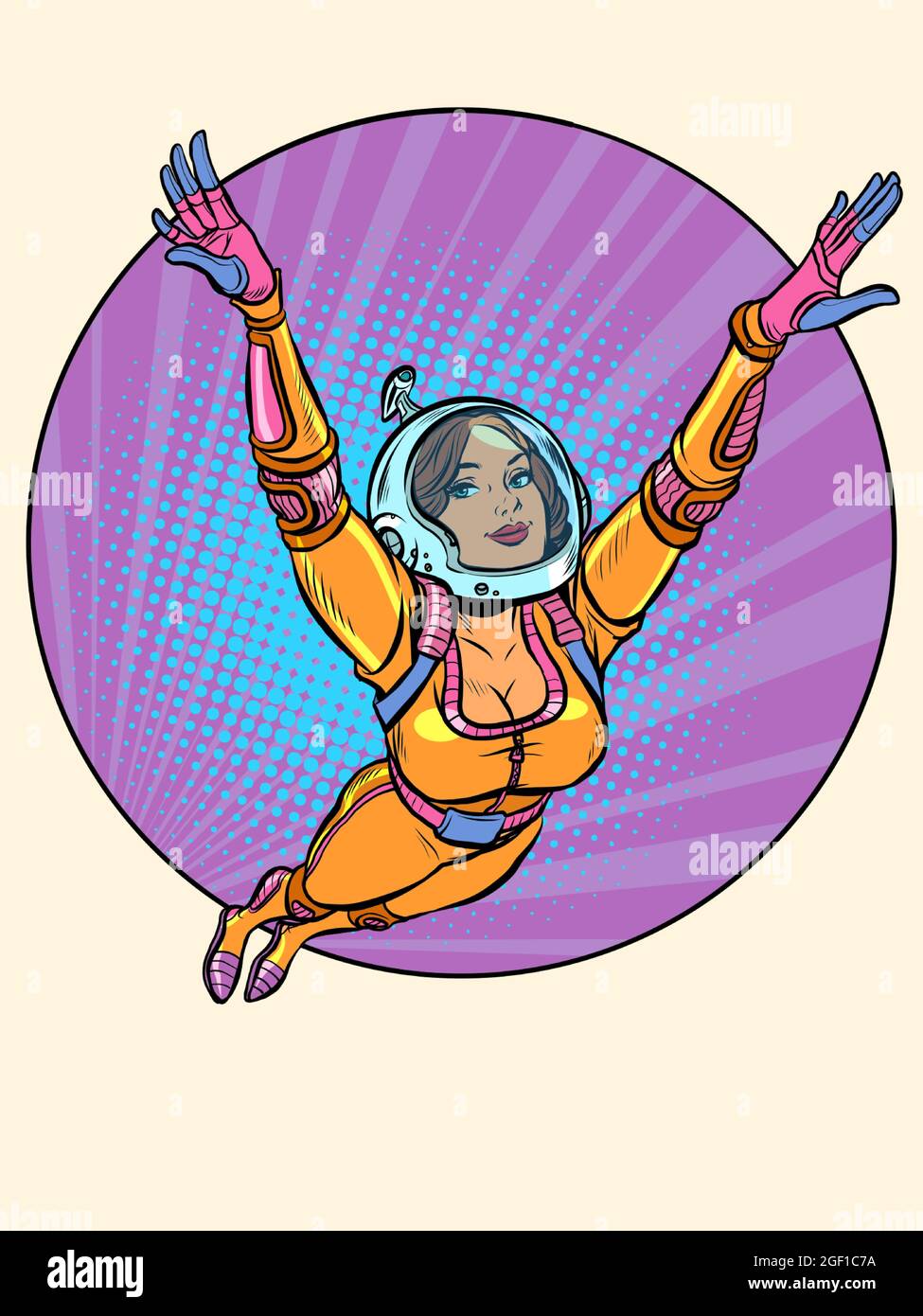 Une magnifique astronaute féminin vole dans l'espace. Une femme dans l'espace Illustration de Vecteur Une magnifique astronaute féminin vole dans l'espace. Une femme dans l'espace Illustration de Vecteur