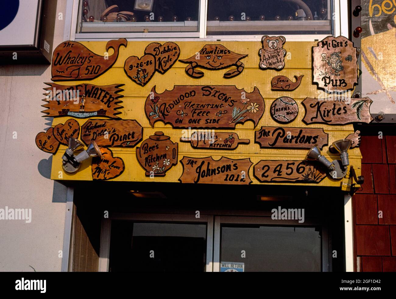 Panneaux Redwood, Ocean City, Maryland, 1985 Banque D'Images