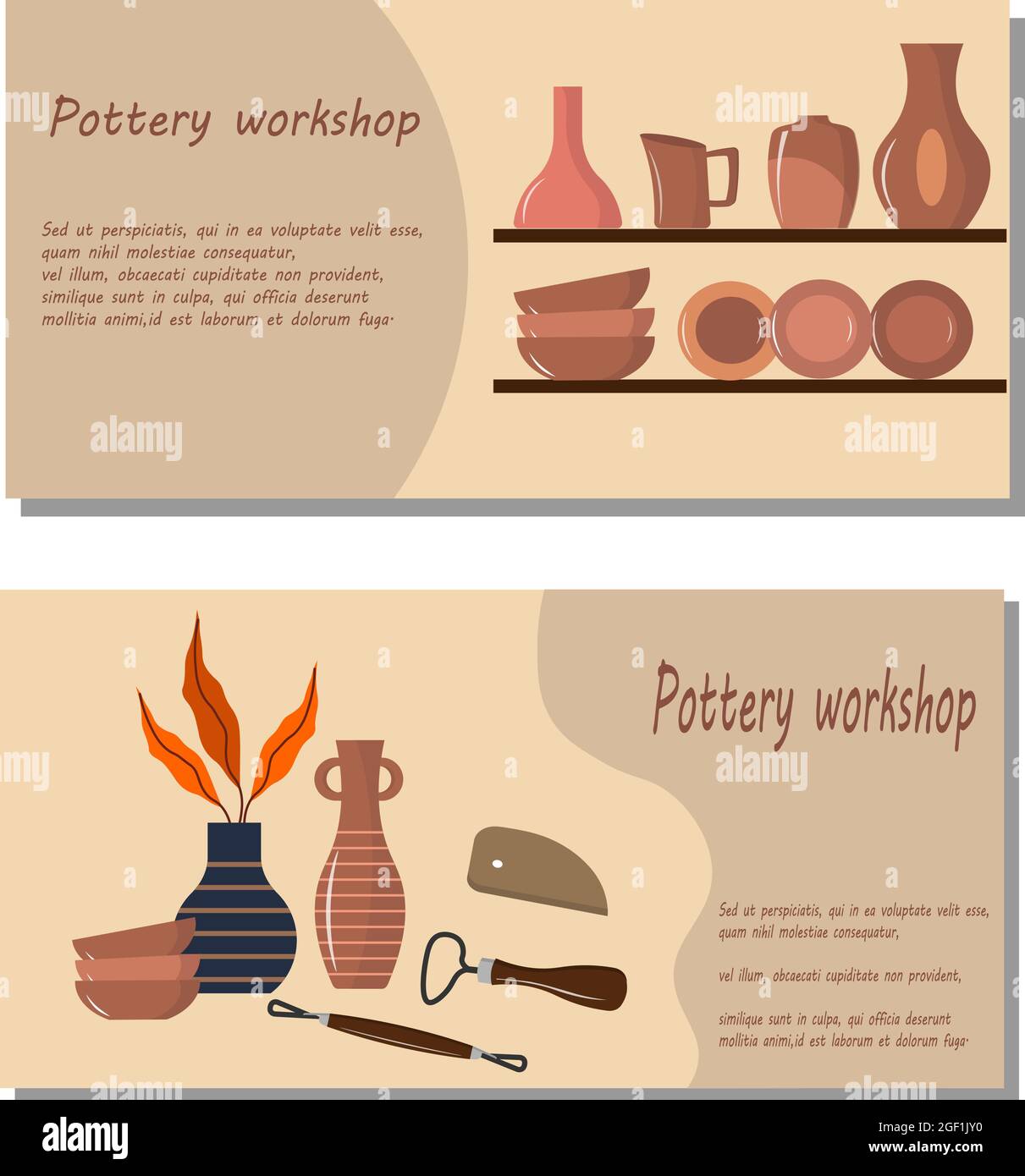 Prospectus pour un atelier de poterie. Illustration vectorielle sur fond coloré avec texte. Illustration de Vecteur