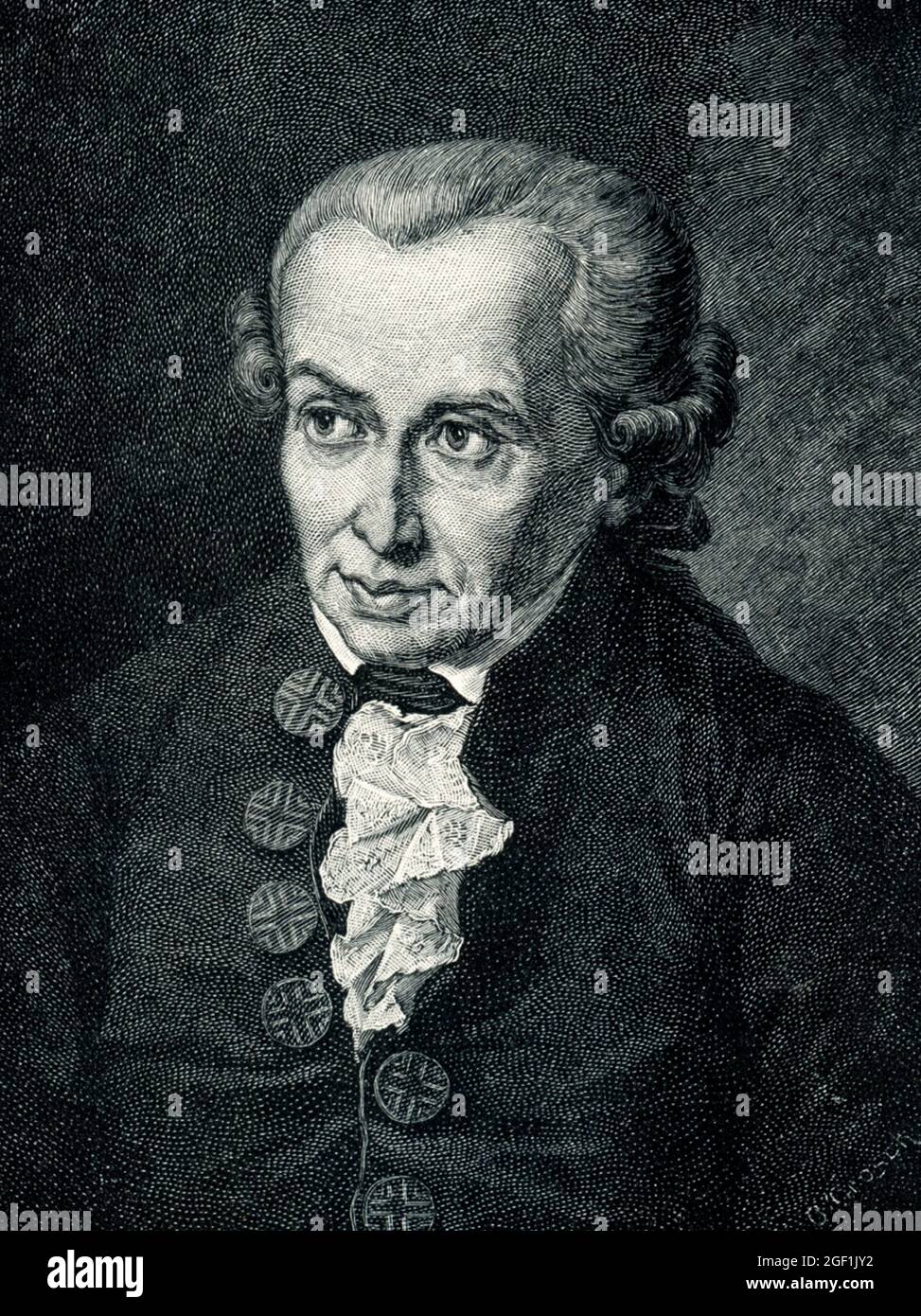 Cette illustration de 1899 montre : “emmanuel Kant.” Emmanuel Kant (1724–1804) est la figure centrale de la philosophie moderne. Il a synthétisé le rationalisme et l'empirisme modernes des débuts, a établi les termes d'une grande partie de la philosophie du XIXe et XXe siècle, et continue d'exercer une influence significative aujourd'hui en métaphysique, épistémologie, éthique, philosophie politique, esthétique, et d'autres champs. Banque D'Images