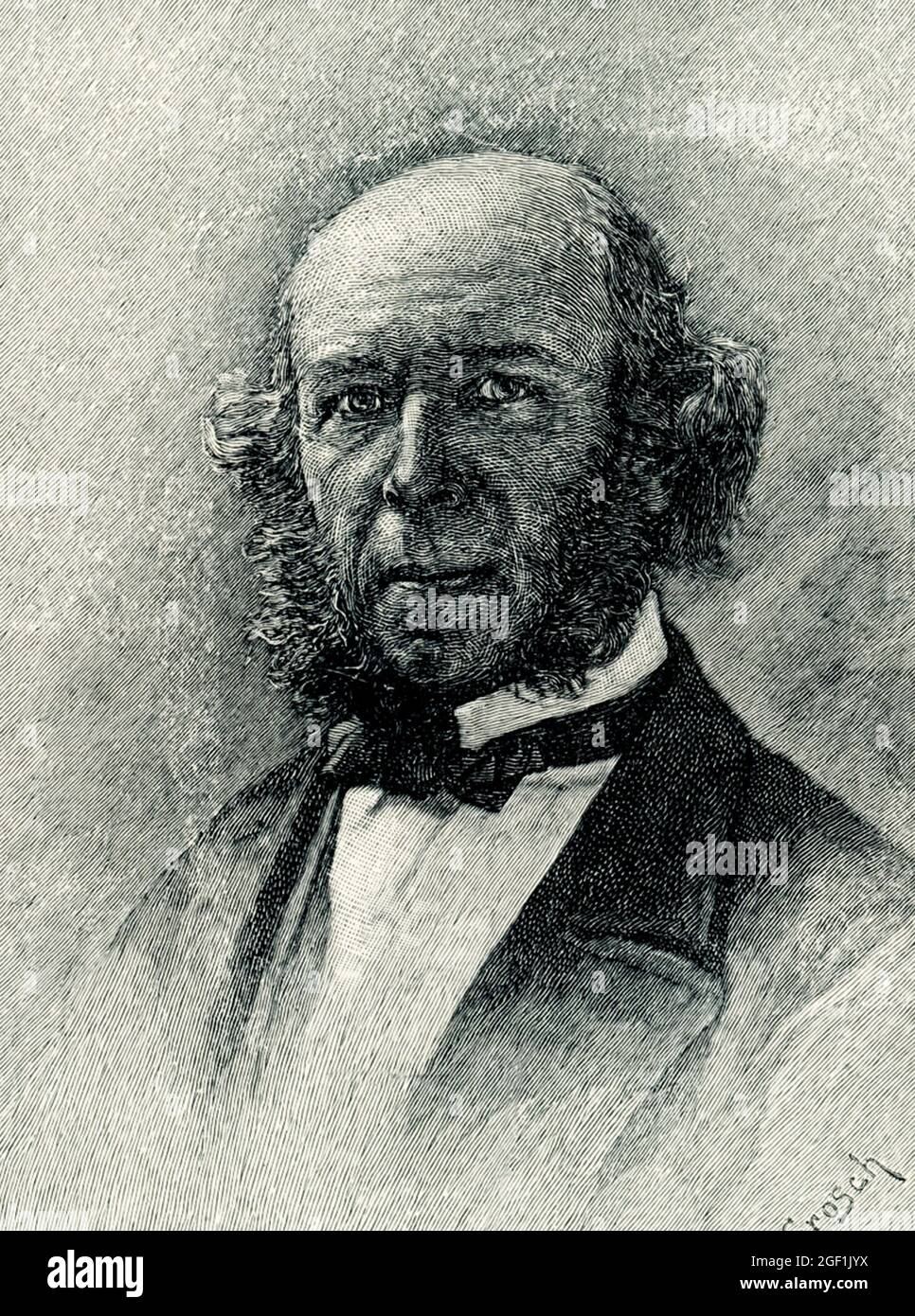 Cette illustration de 1899 montre : « Herbert Spencer - photo de la vie ». Herbert Spencer (1820–1903) était un philosophe anglais, biologiste, anthropologue et sociologue célèbre pour son hypothèse de darwinisme social où une force physique supérieure façonne l'histoire. Banque D'Images