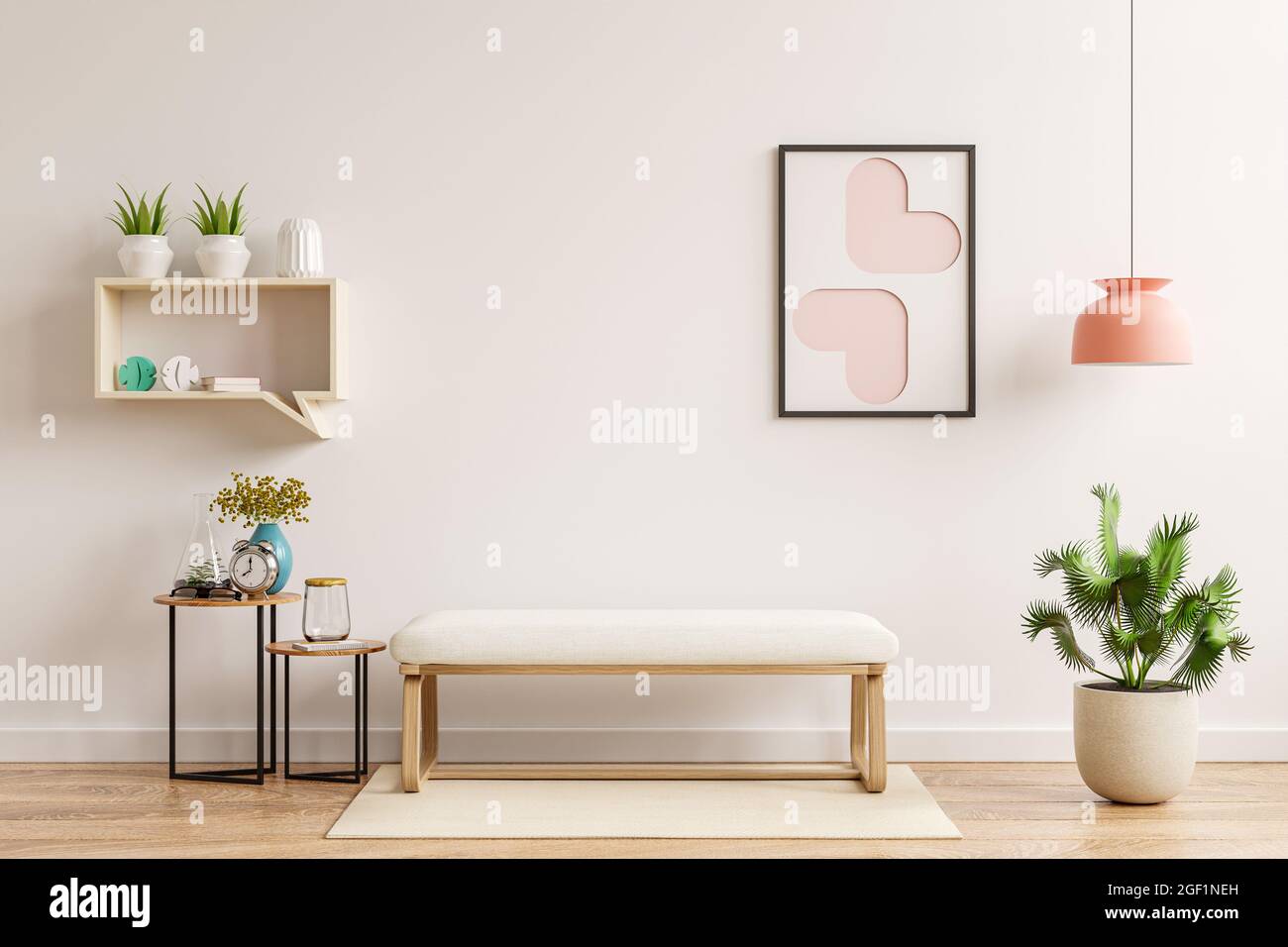 Maquette de mur intérieur dans la salle de séjour ont chaise muji et  décoration, rendu 3d Photo Stock - Alamy