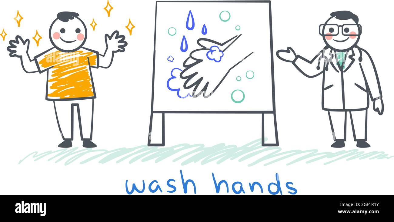 Le médecin apprend à se laver les mains correctement.concept de prévention de la maladie.Illustration vectorielle plate. Illustration de Vecteur