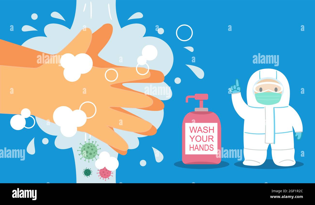 La protection apprend à se laver les mains correctement.concept de prévention des maladies.Illustration vectorielle plate. Illustration de Vecteur