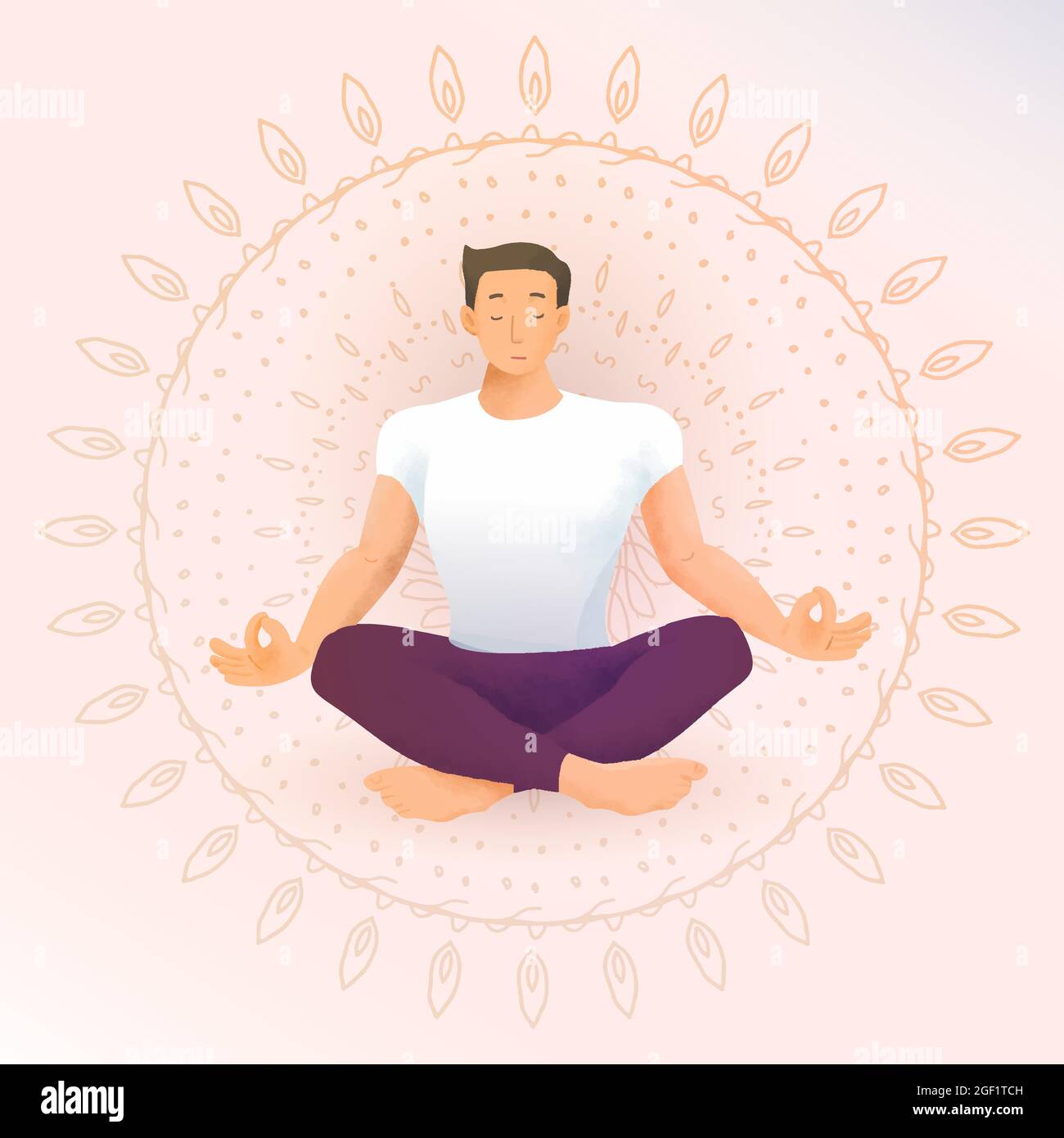 L'homme dans le lotus pose avec le modèle de mandala sur l'arrière-plan. Le concept de méditation. Illustration de couleur vectorielle. Illustration de Vecteur