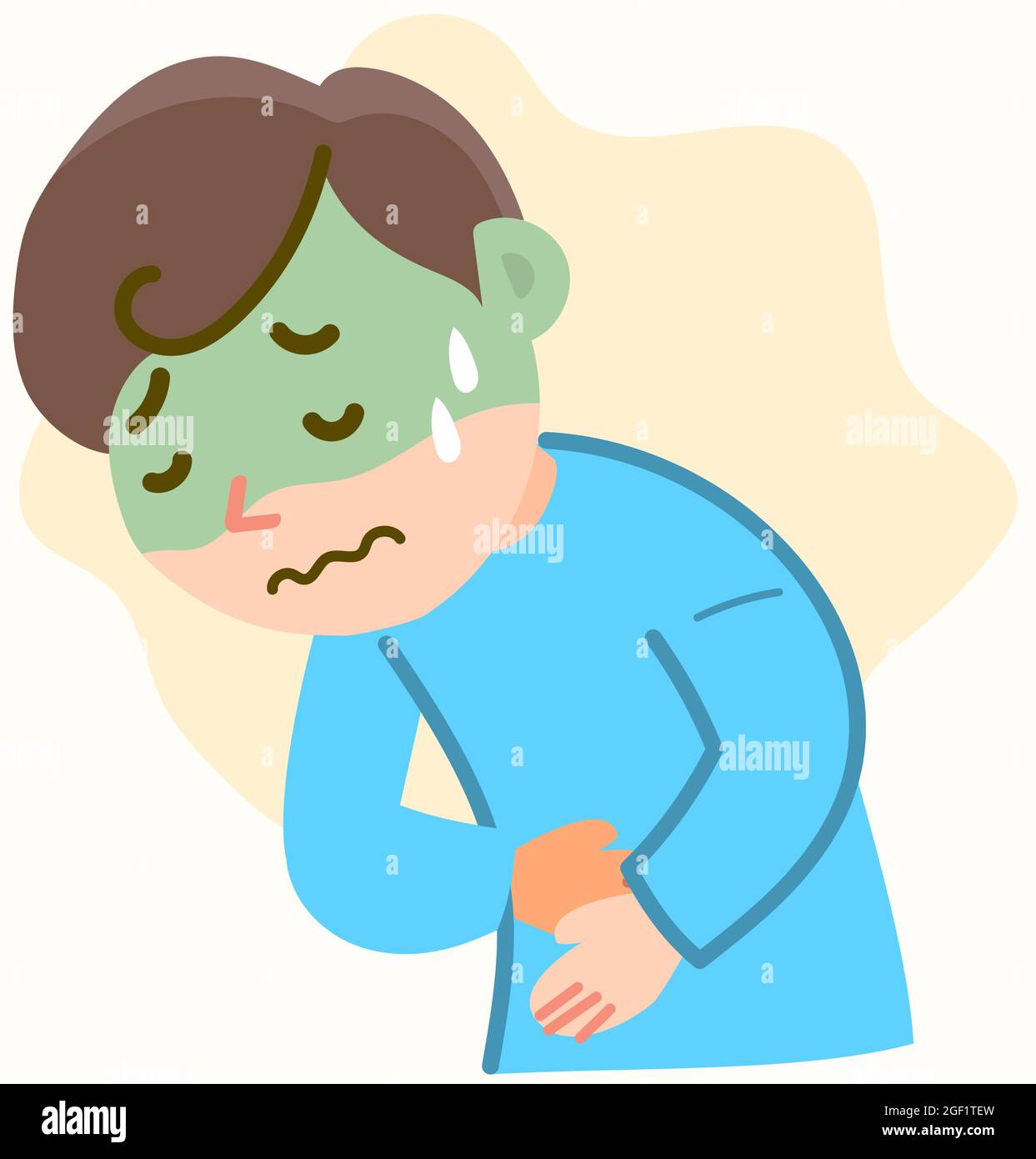 Concept de douleur d'estomac et de ventre ou de problèmes de santé. Gars tenant les mains au-dessus de l'estomac. Illustration vectorielle de style plat. Illustration standard Illustration de Vecteur