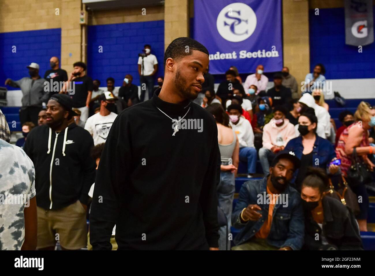 Le titreur de l'Indiana Pacers, Cassius Stanley, célèbre lors du match de basket-ball du championnat de la section Sud CIF 2021 le vendredi 11 juin 2021, i Banque D'Images