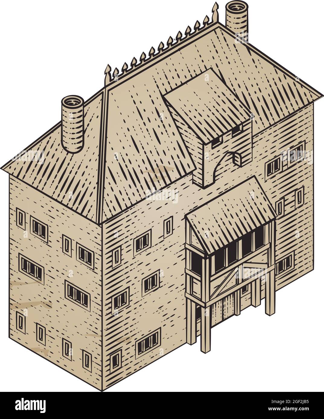 Carte du bâtiment médiéval icône Illustration ancienne Illustration de Vecteur