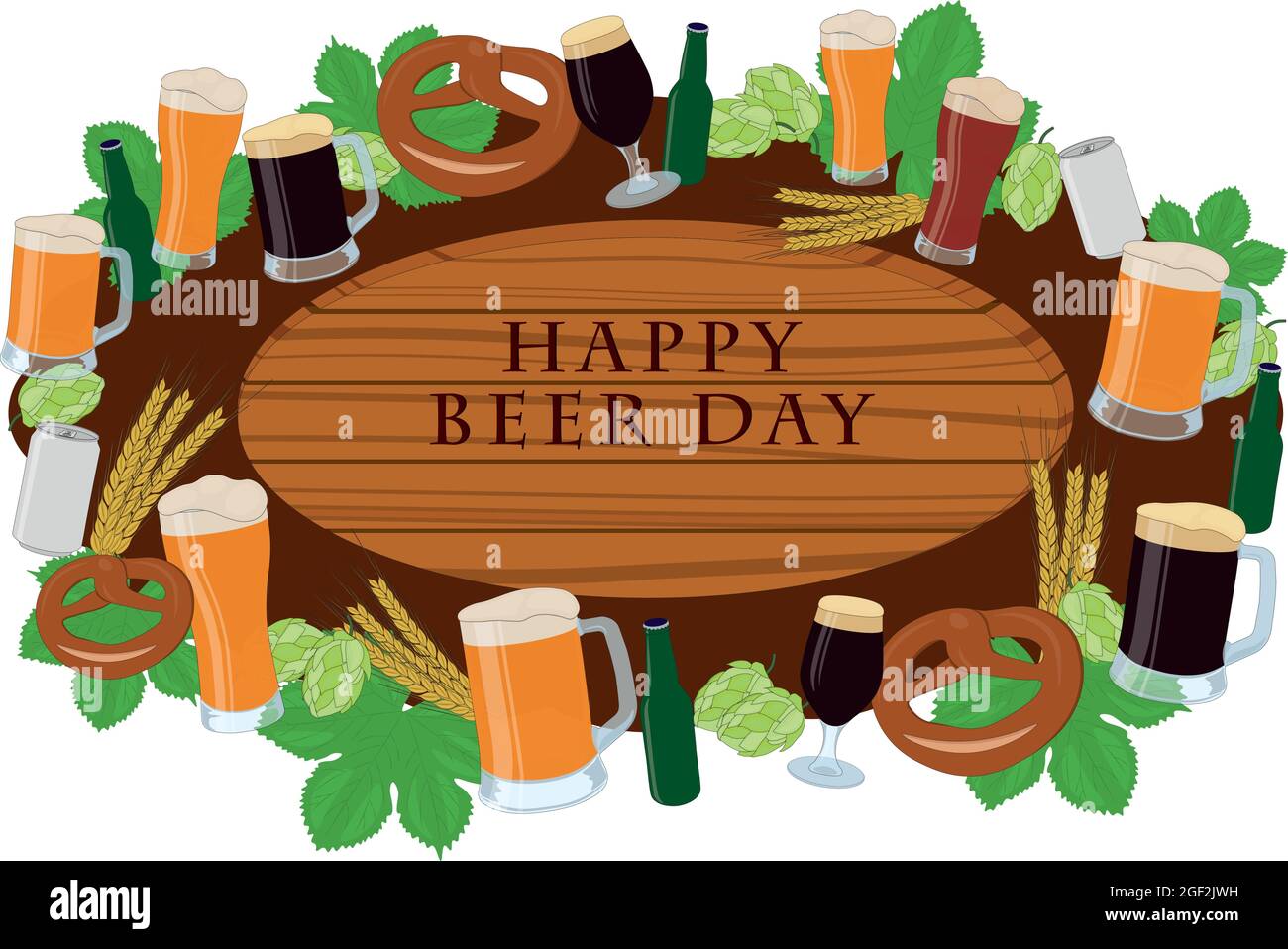 Panneau en bois de Happy Beer Day décoré avec des éléments de bière illustration vectorielle Illustration de Vecteur
