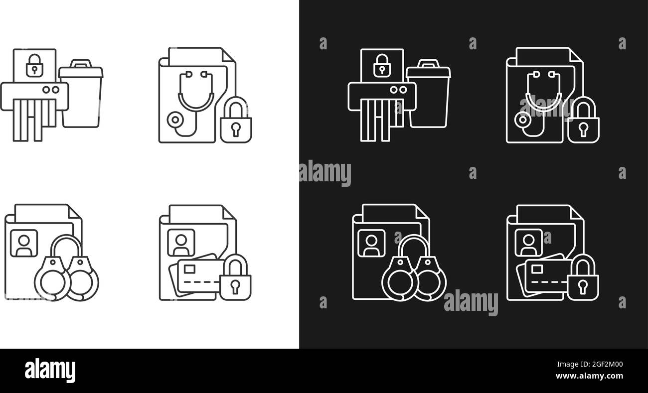 Icônes linéaires de sensibilité aux informations définies pour les modes sombre et clair Illustration de Vecteur