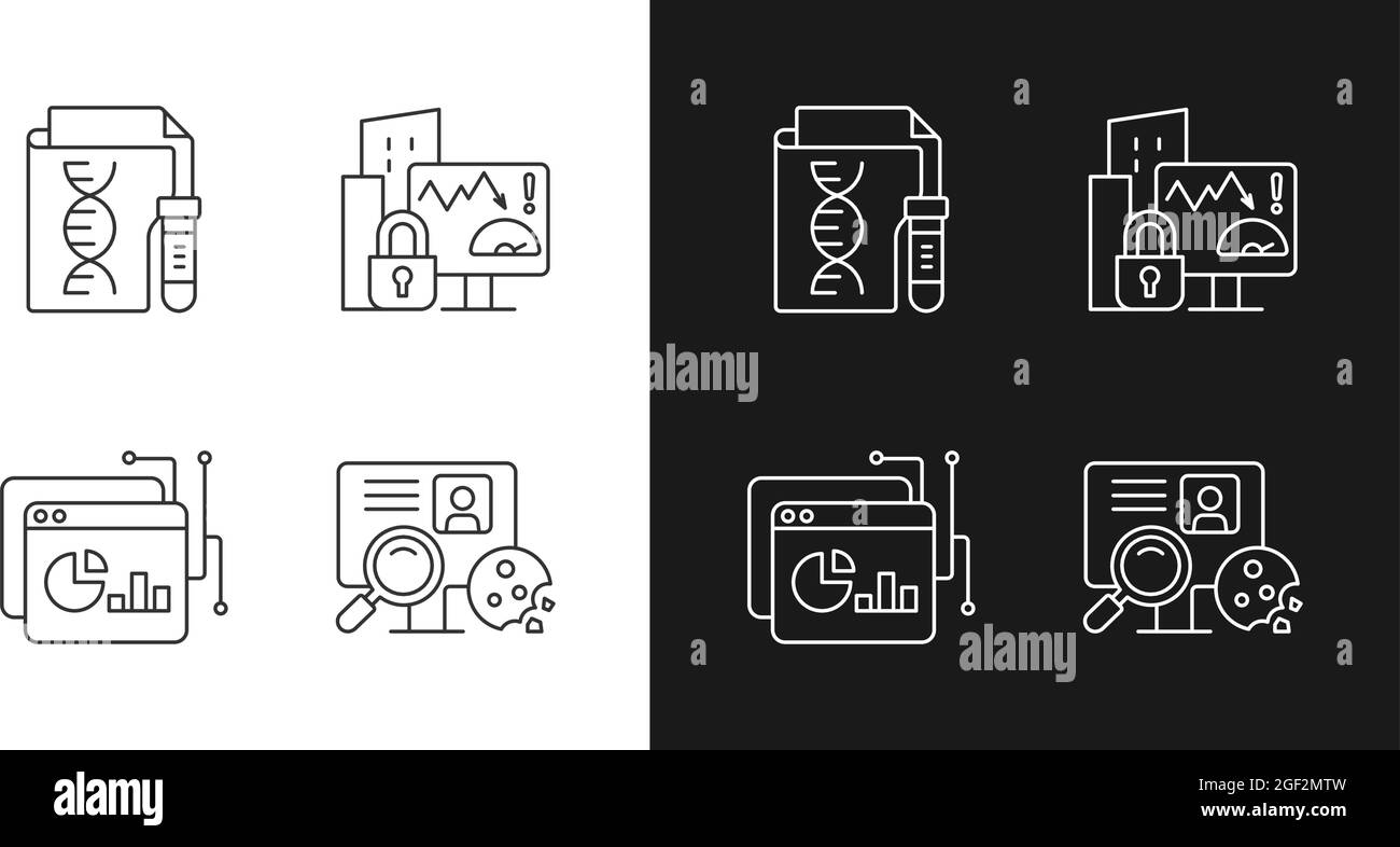 Types de données sensibles icônes linéaires définies pour les modes sombre et clair Illustration de Vecteur