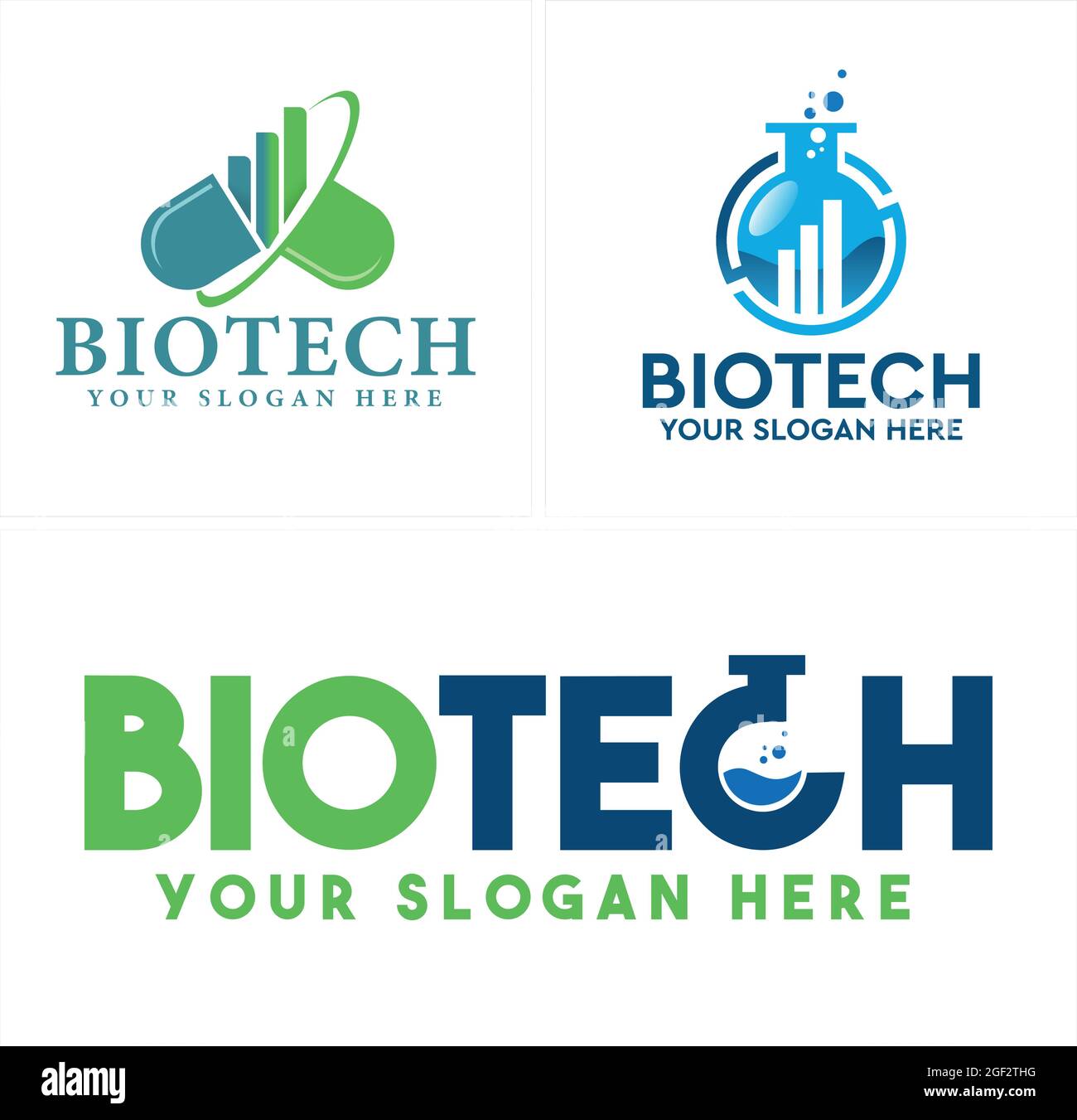 Logo Biotech avec capsule icône en forme de pilule et bulle de tube à essai Illustration de Vecteur
