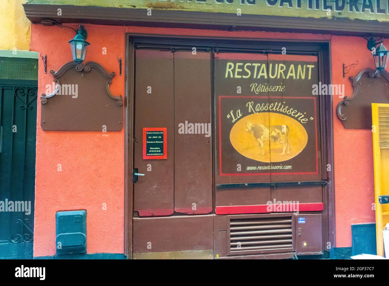 Nice, France, détail, Vieux magasin français, Restaurant Bistro, panneau fermé, Nice vieille ville Banque D'Images