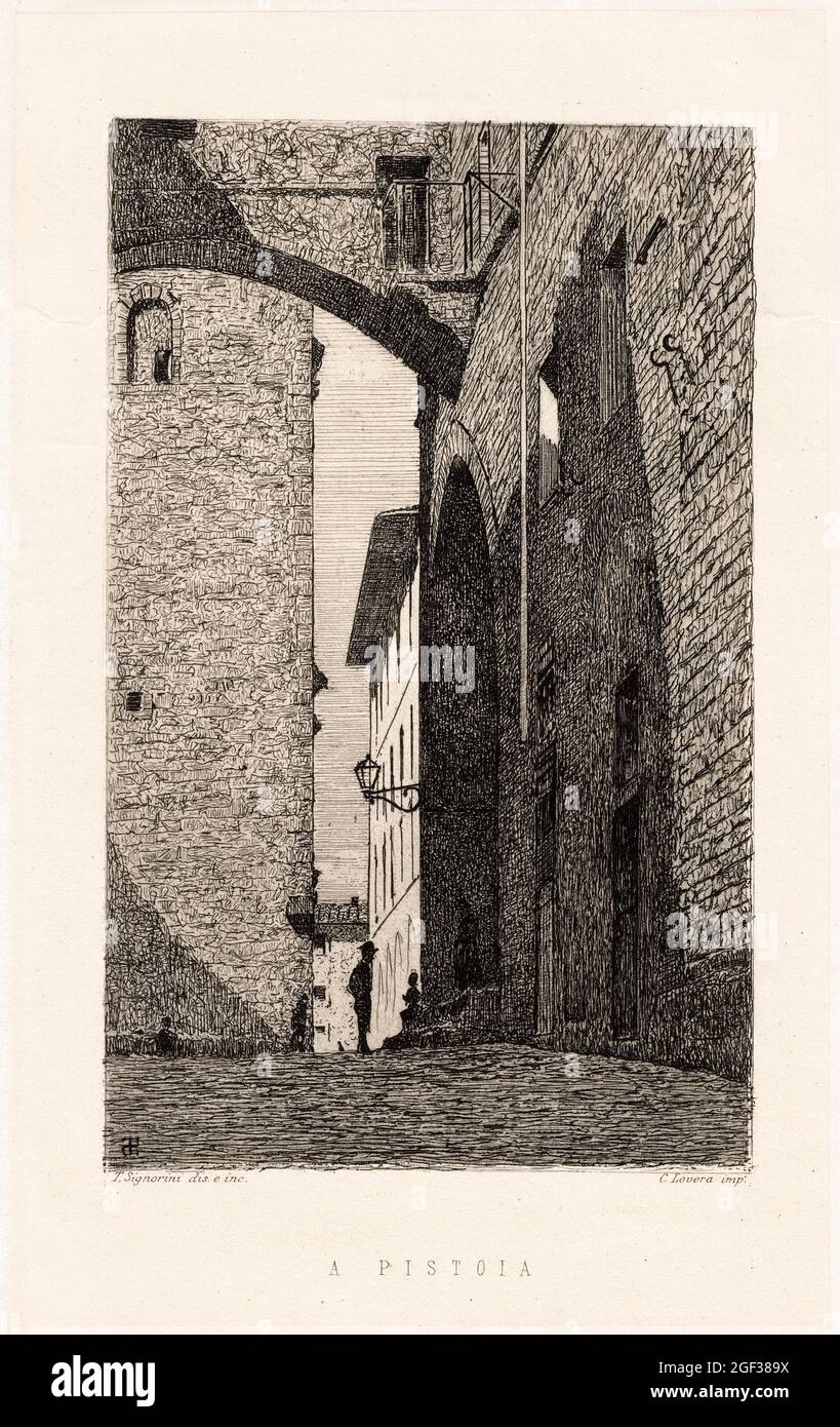 Telemaco Signorini, à Pistoia, gravure, 1872 Banque D'Images