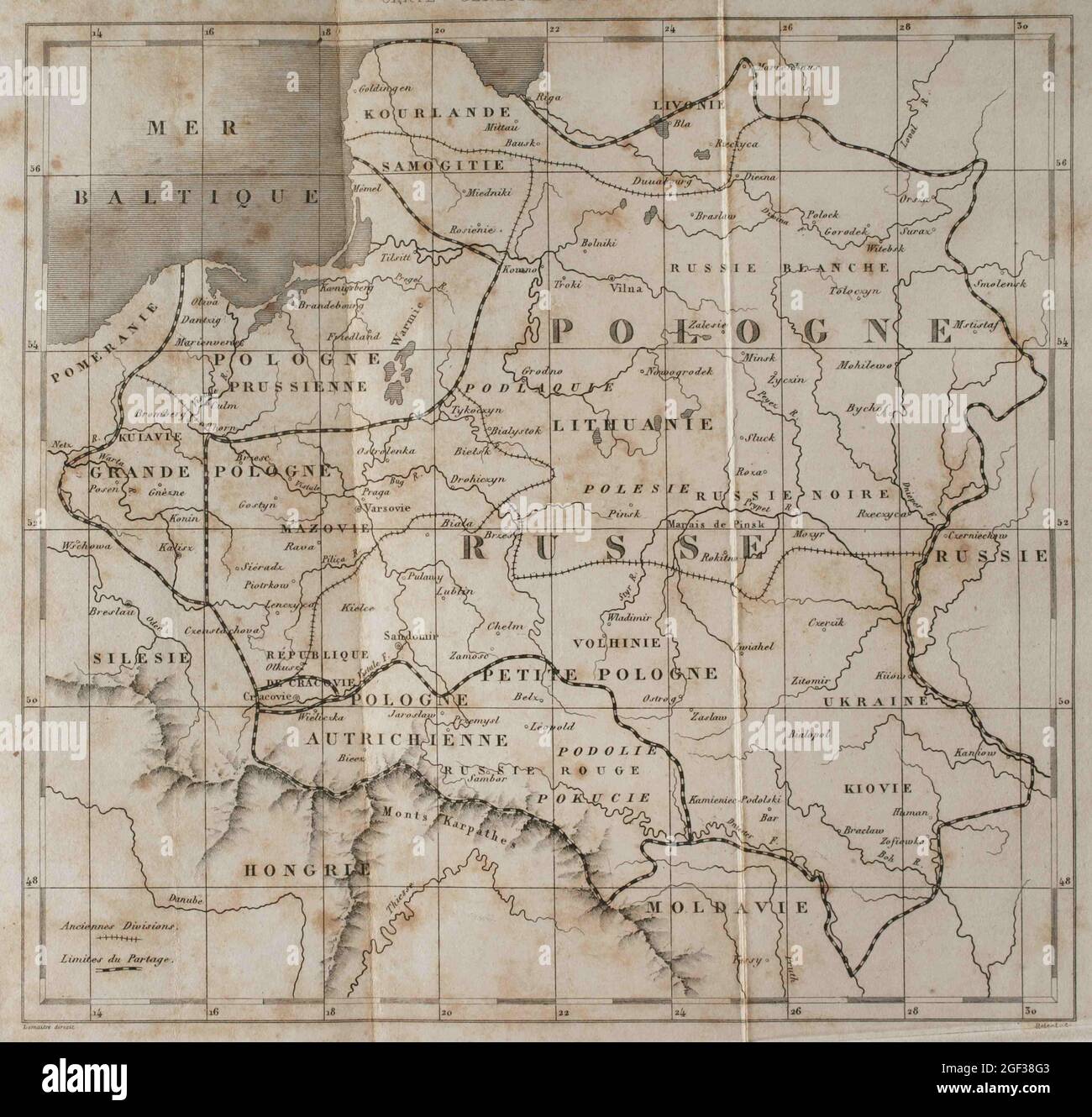 Carte générale de la Pologne. Gravé par Lemaître. Histoire de la Pologne, par Charles Foster. Panorama universel, 1840. Banque D'Images