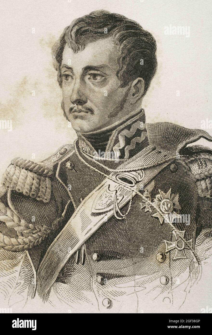 Jozef Antoni Poniatowski (1763-1813). Le chef polonais, ministre de la guerre et héros militaire, est devenu un maréchal de France. Portrait. Gravure par Lemait Banque D'Images