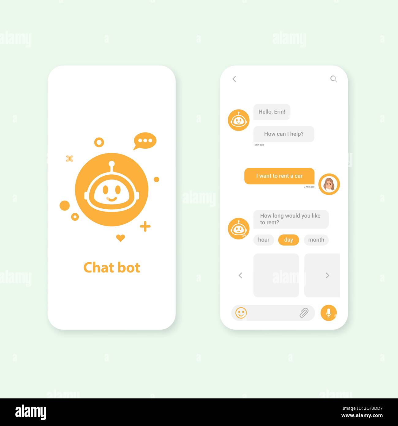 Concept de modèle de boîte de dialogue d'application mobile Chat bot. Éléments UI UX pour la conception Web. Illustration vectorielle. Illustration de Vecteur