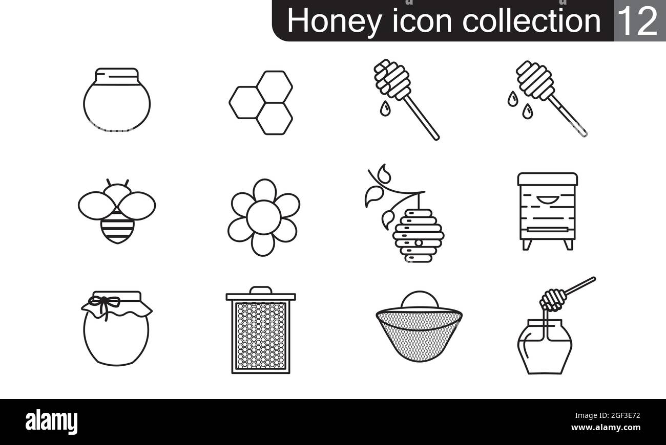 Ensemble d'icônes plates au miel. Collection de symboles de haute qualité pour la conception Web, l'application mobile. Icônes ou logo en forme de ligne fine à vecteur de miel. Illustration de Vecteur