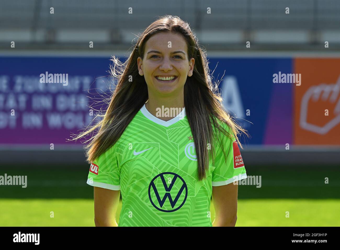 Wolfsburg, Allemagne. 23 août 2021. Football, femmes: Bundesliga, VfL Wolfsburg, présentation de l'équipe au stade AOK. Joelle Wedemeyer. Credit: Swen Pförtner/dpa/Alay Live News Banque D'Images