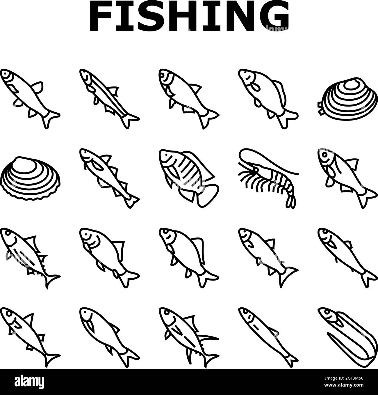 Pêche commerciale Aquaculture Icons Set Vector Illustration de Vecteur